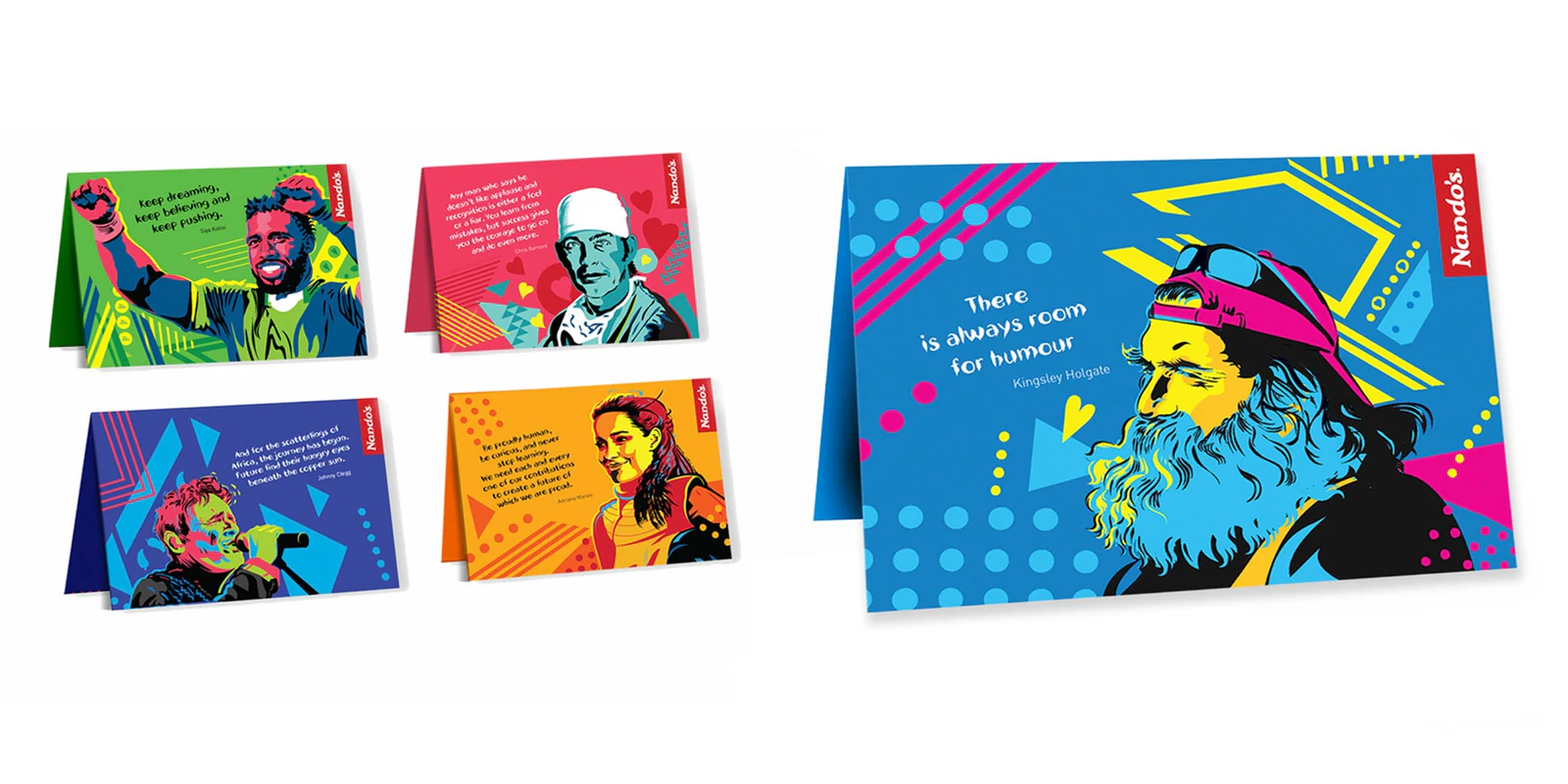Illustrated postcards for Nando's in bright colour