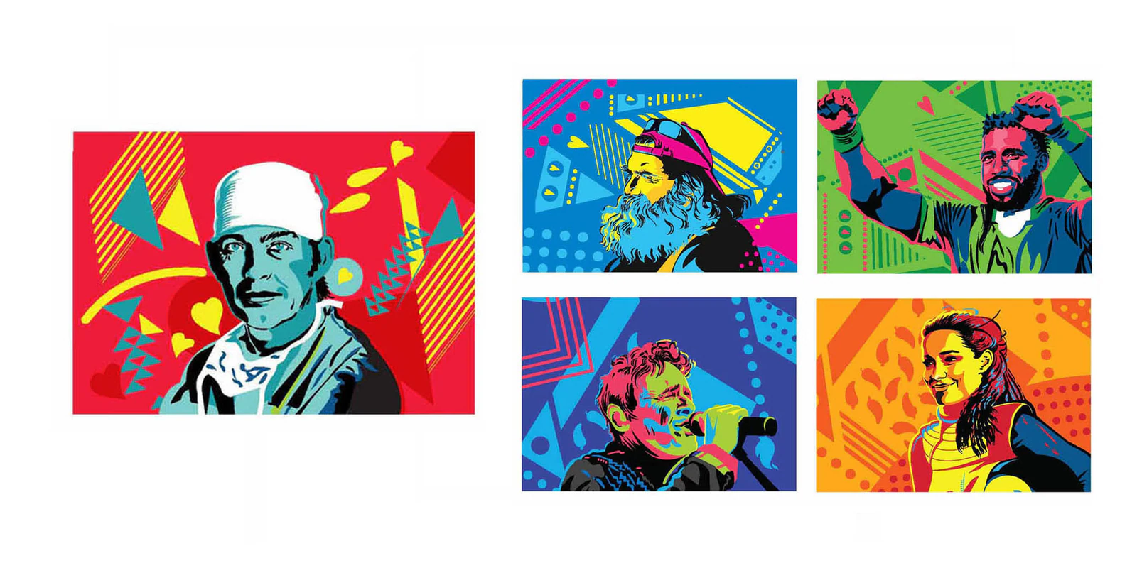 Pop art portraits in saturated colour for Nando's postcards