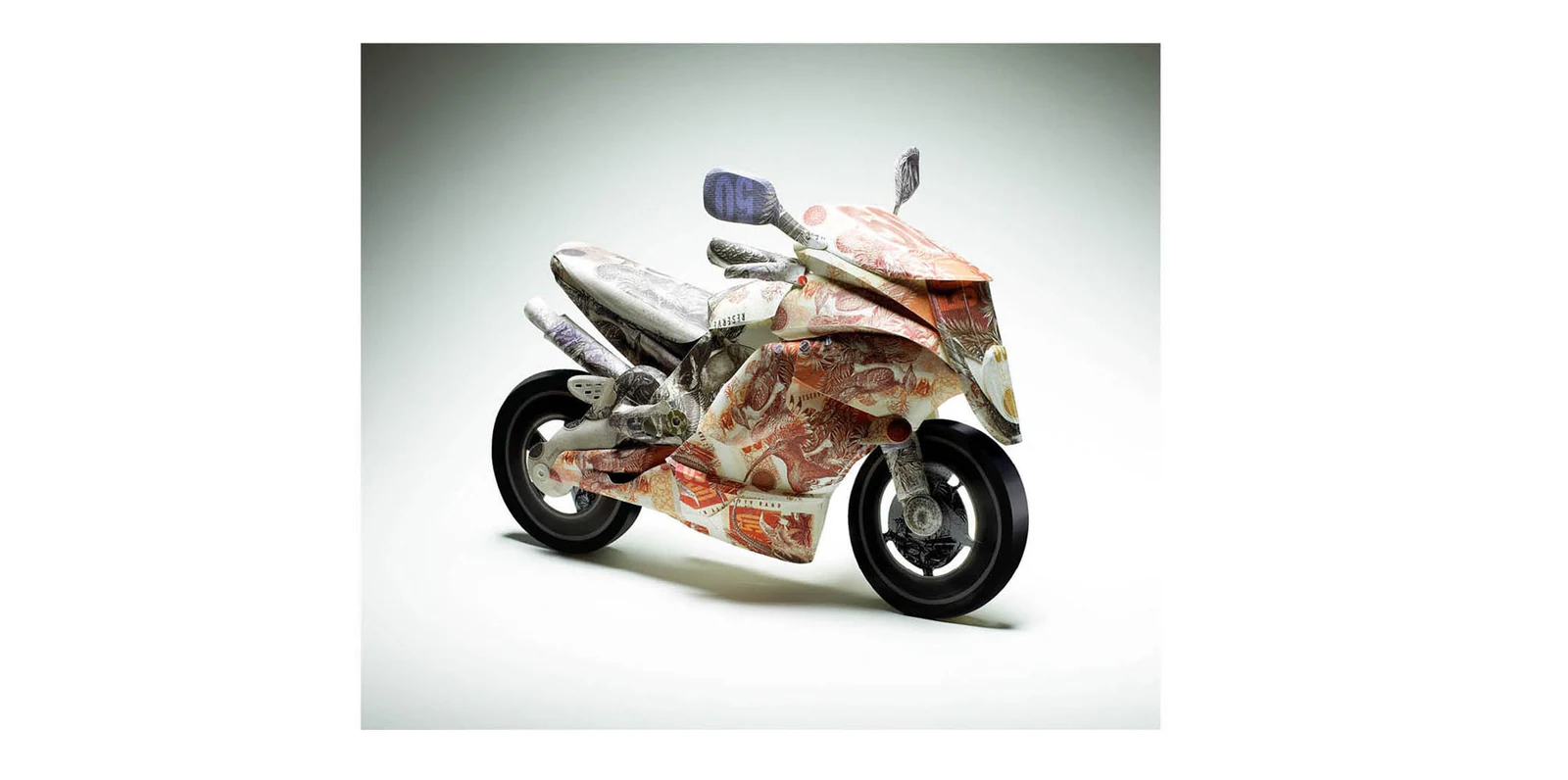 A motorbike built entirely from paper